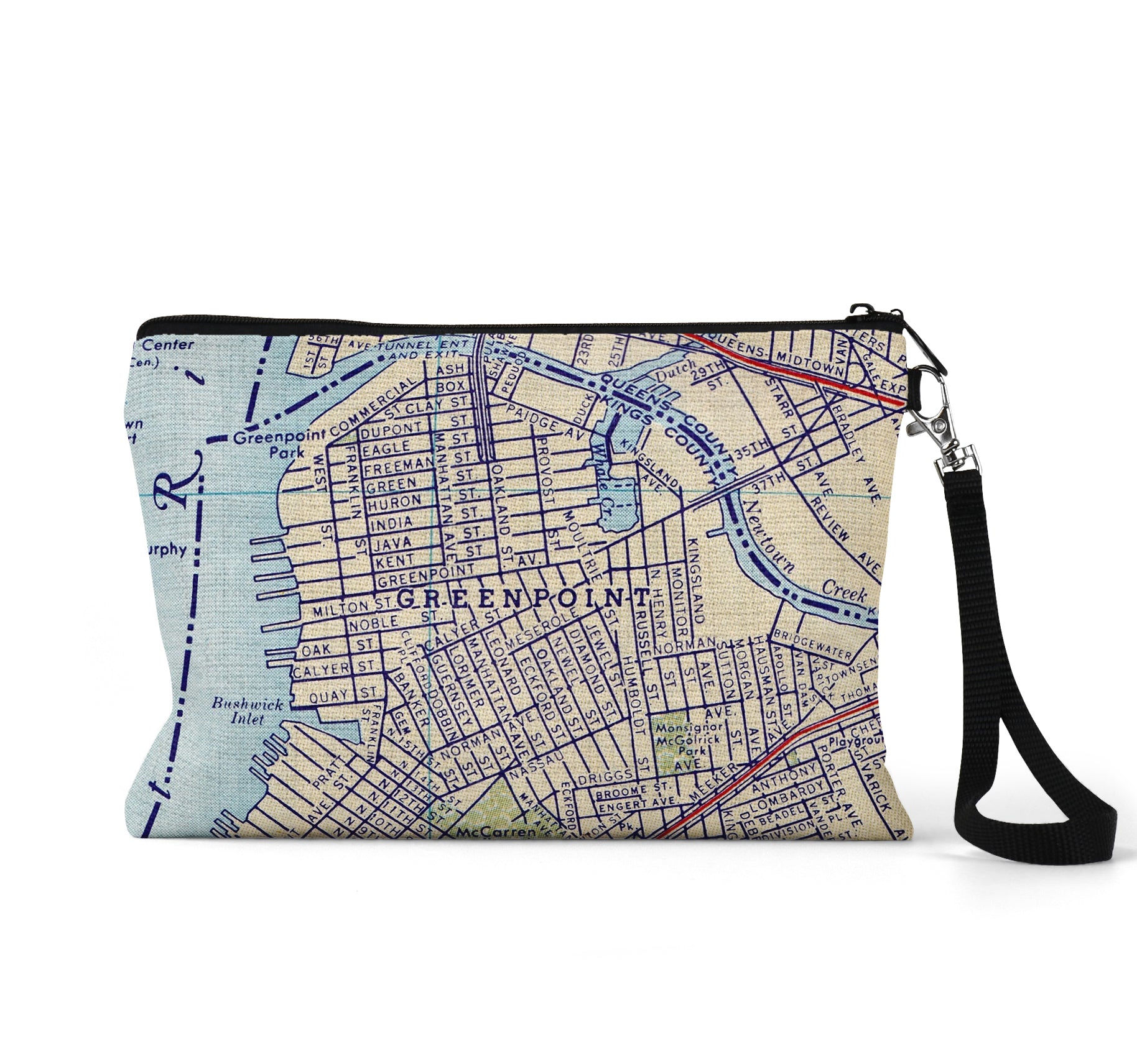 Greenpoint Brooklyn map wristlet travel pouch