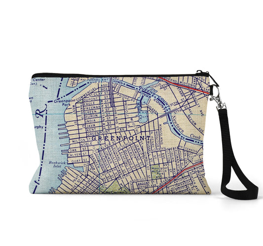 Greenpoint Brooklyn map wristlet travel pouch