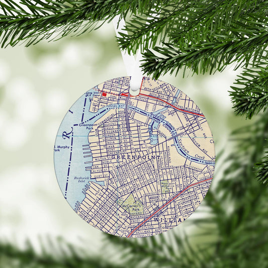 Greenpoint, Brooklyn Vintage Map Ornament