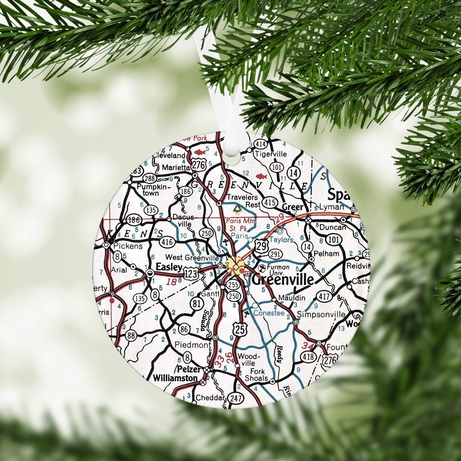Greenville South Carolina Vintage Map Ornament