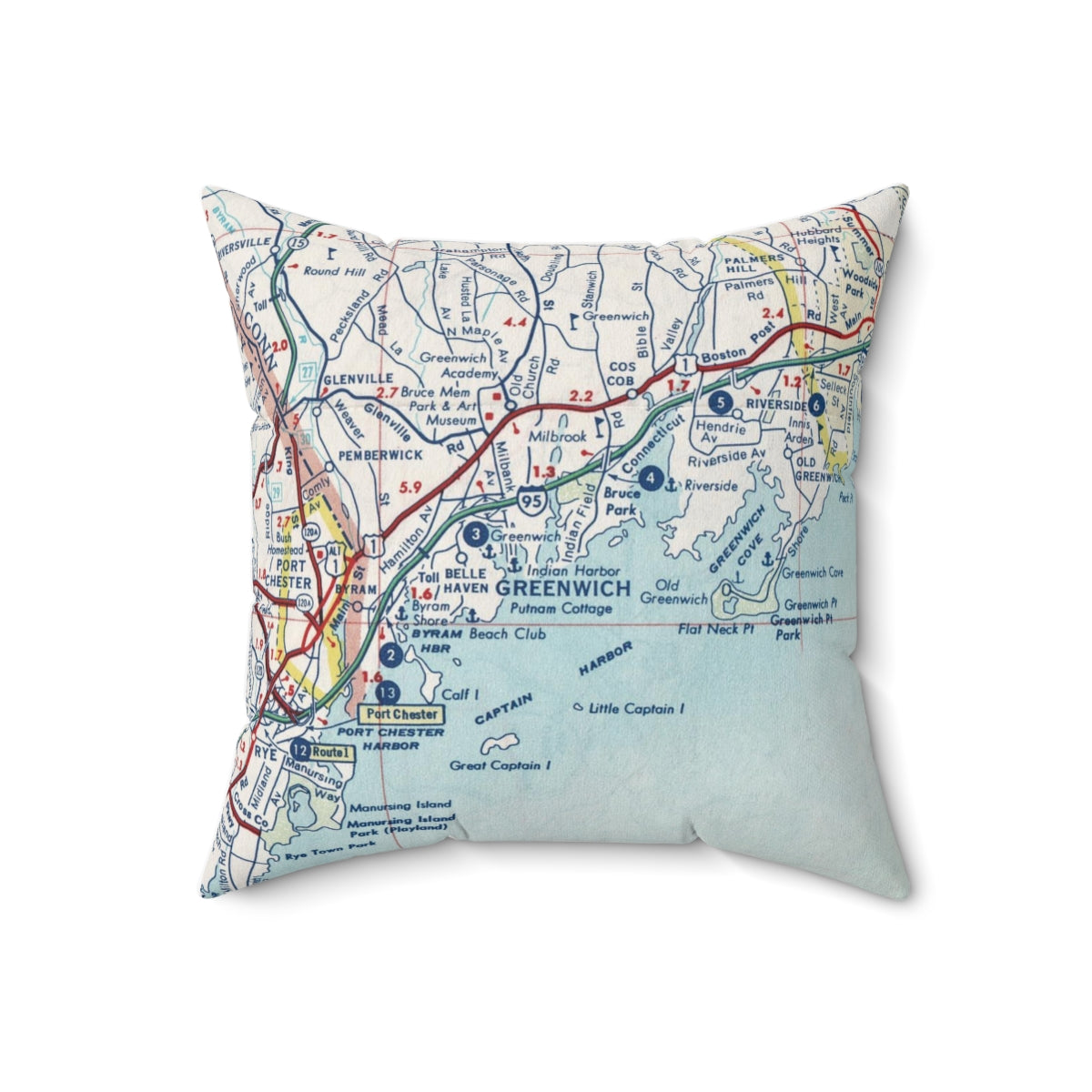 Greenwich Connecticut vintage map pillow