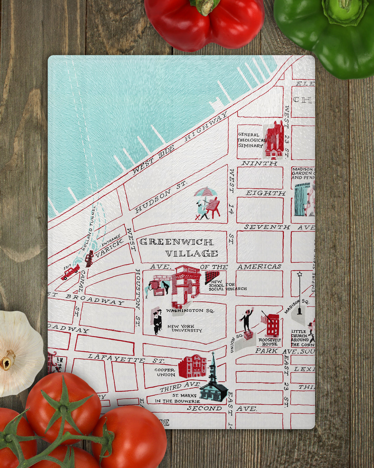 Greenwich Village New York vintage map glass cutting board