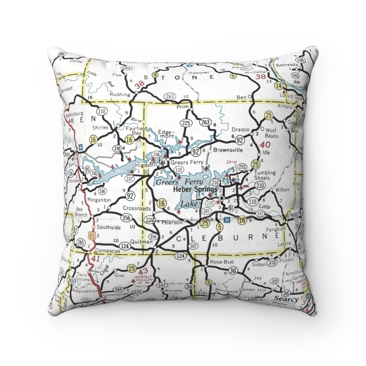 Greers Ferry Lake Arkansas vintage map pillow