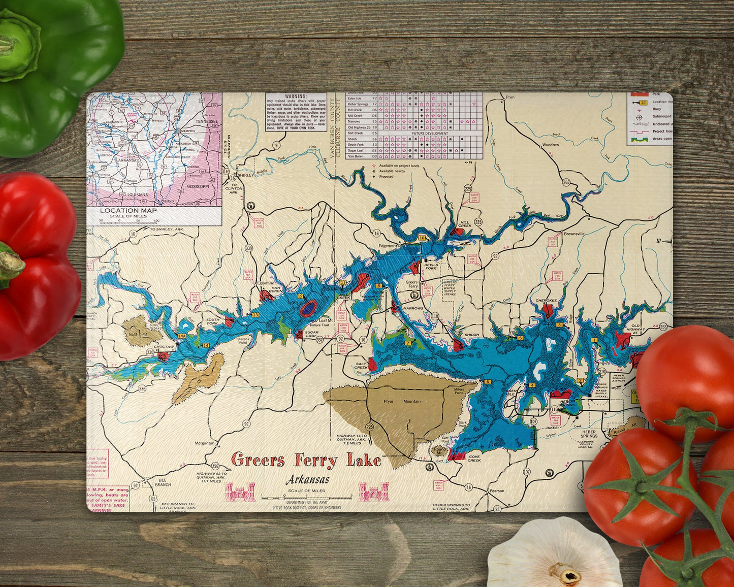 Greers Ferry Lake Map Cutting Board | Travel Gift | Kitchen Decor