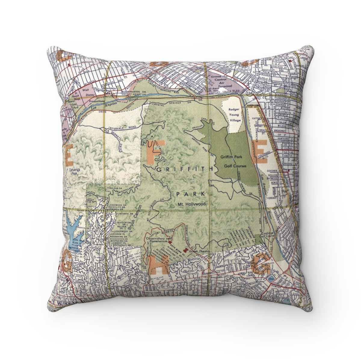 Griffith Park Los Angeles vintage map pillow