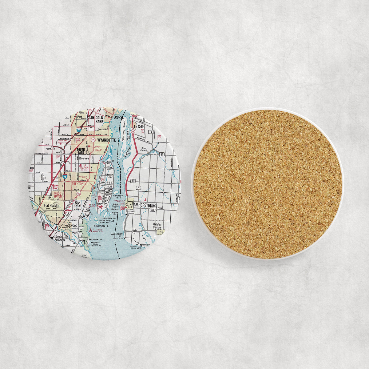 Grosse Ile Michigan Vintage Map Ceramic Coaster Set of 4