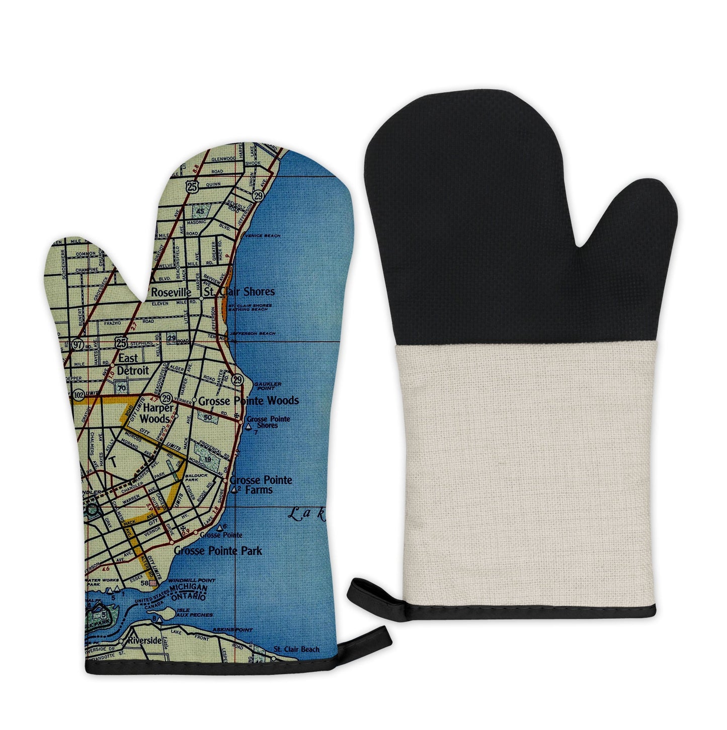 Grosse Pointe, Michigan Map Oven Mitt | Vintage-Inspired Kitchen Gift