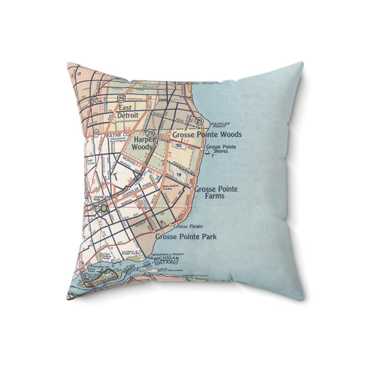Grosse Pointe Michigan vintage map pillow