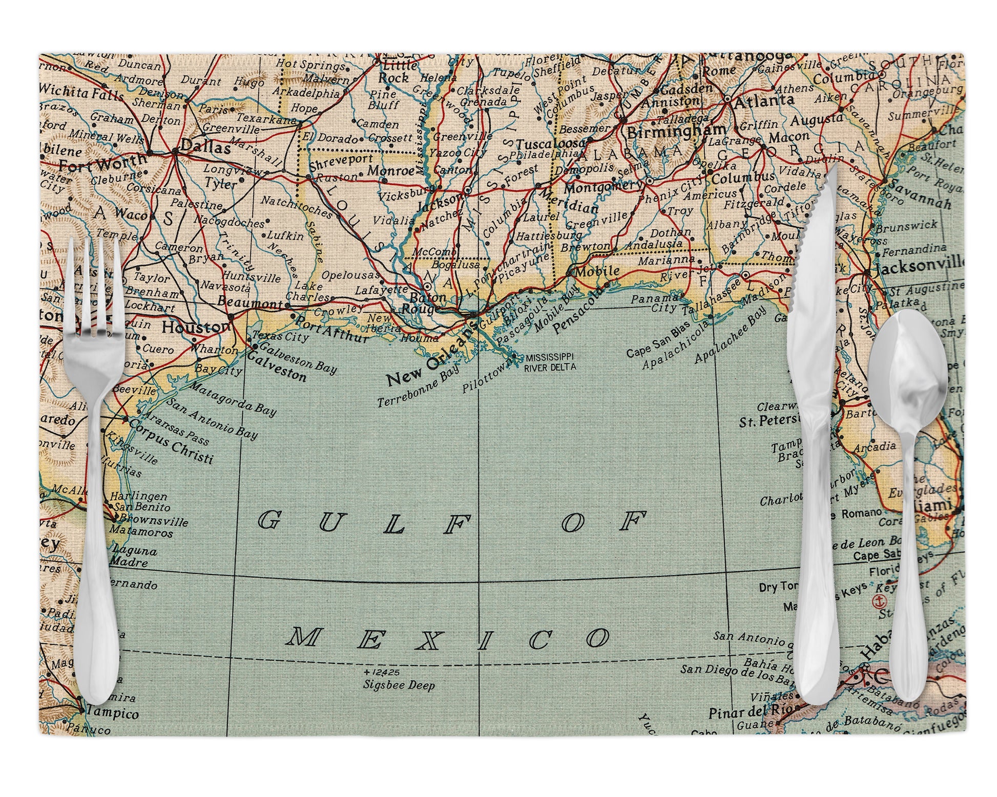 Gulf of Mexico Vintage Map Placemats Set of 4