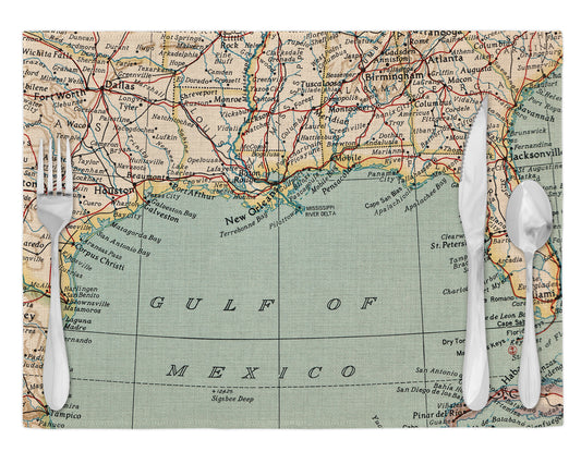 Gulf of Mexico Vintage Map Placemats Set of 4