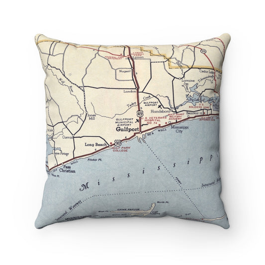 Gulfport Mississippi vintage map pillow