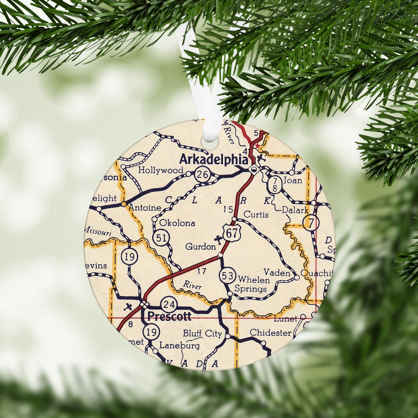 Gurdon Arkansas Vintage Map Ornament