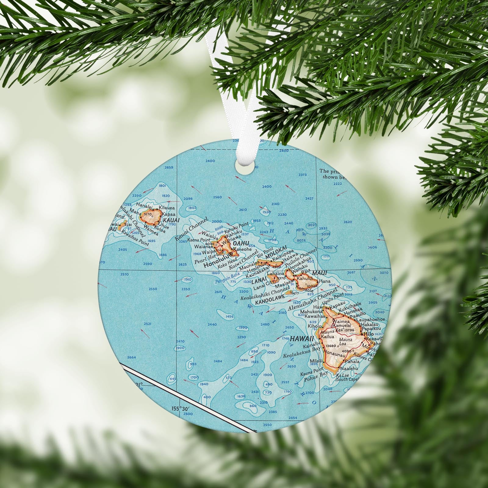 Hawaiian Islands Vintage Map Ornament