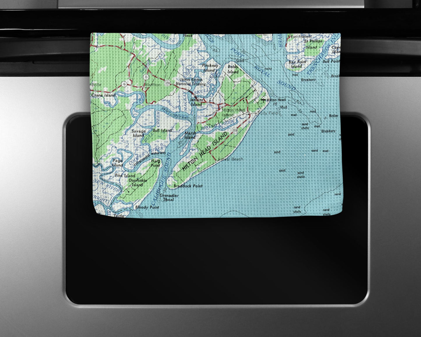 Hilton Head Island South Carolina Map Tea Towel | Waffle-Weave Kitchen Towel Gift