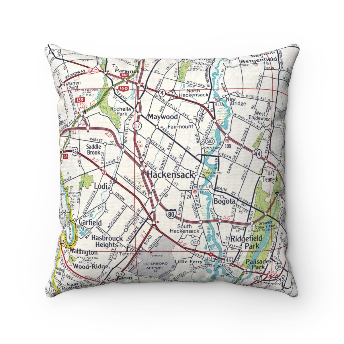 Hackensack New Jersey vintage map pillow