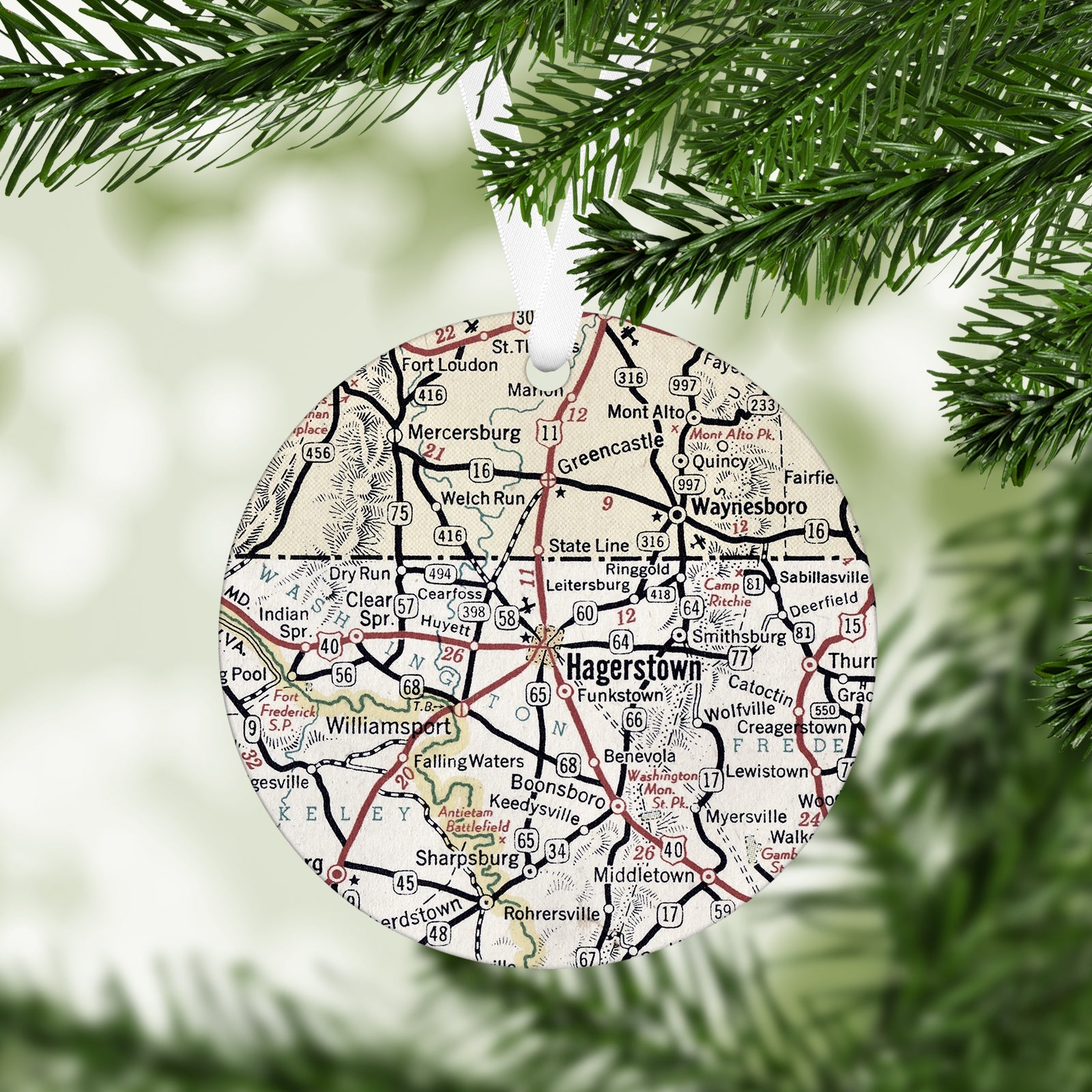 Hagerstown Maryland Vintage Map Ornament