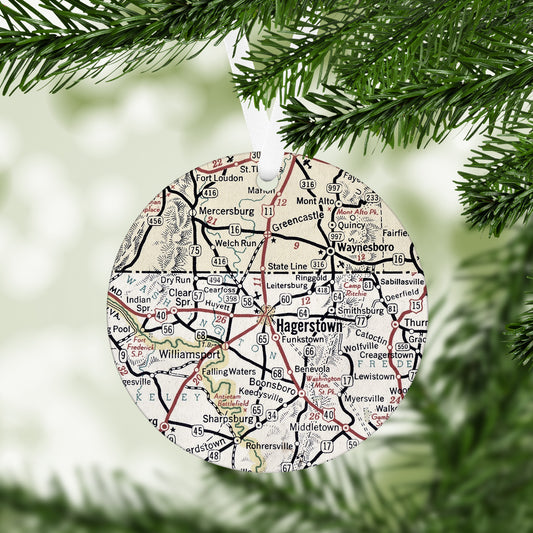 Hagerstown Maryland Vintage Map Ornament