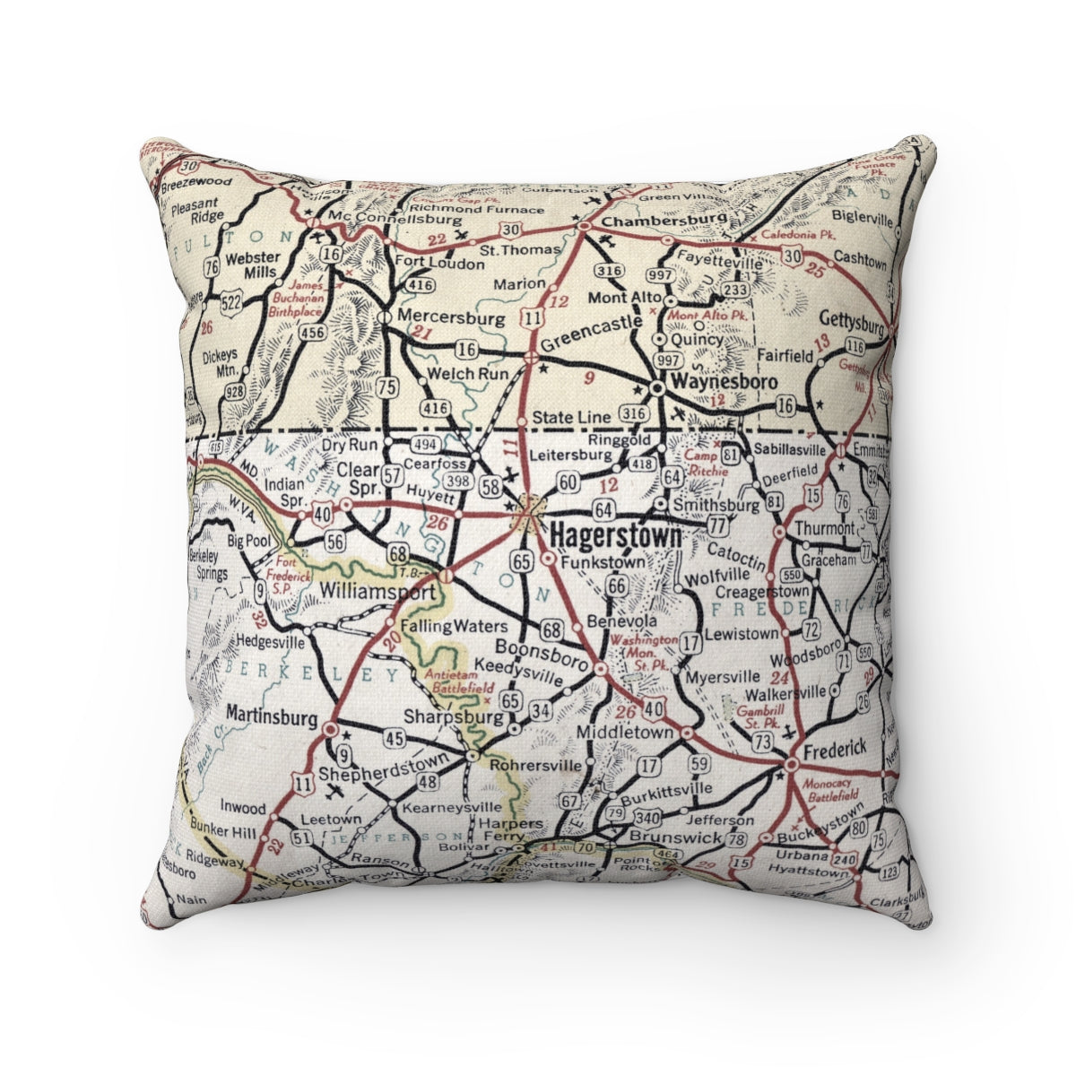 Hagerstown Maryland vintage map pillow