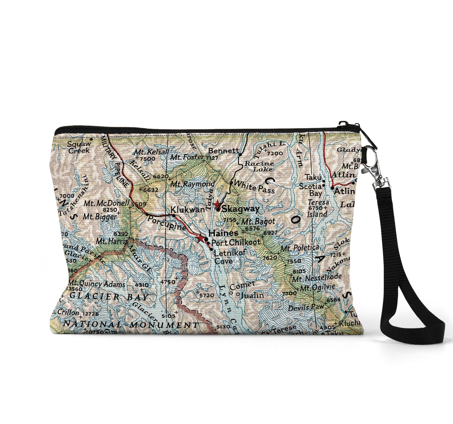 Haines Alaska map wristlet travel pouch