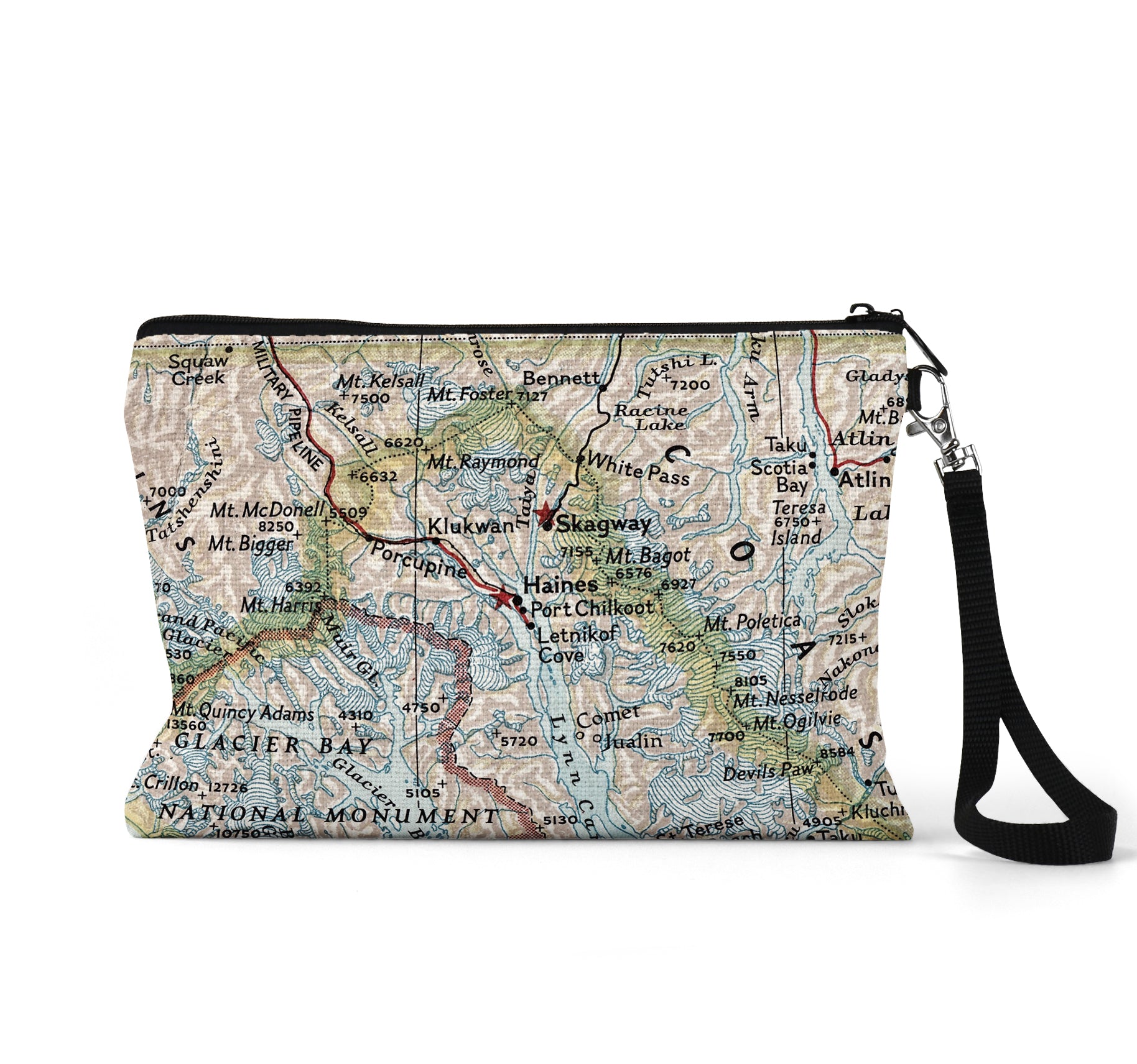 Haines Alaska map wristlet travel pouch