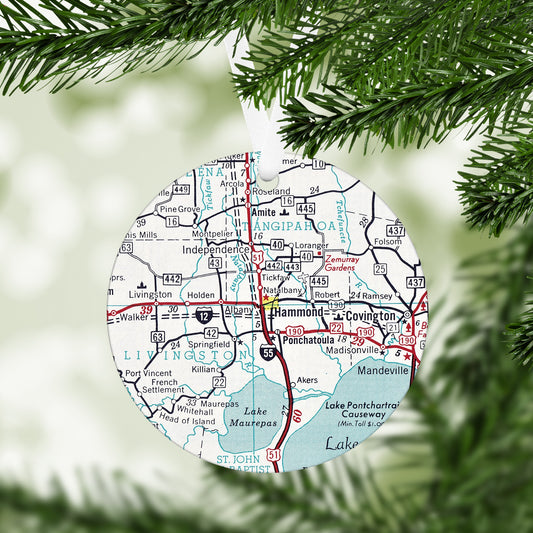 Hammond Louisiana Vintage Map Ornament