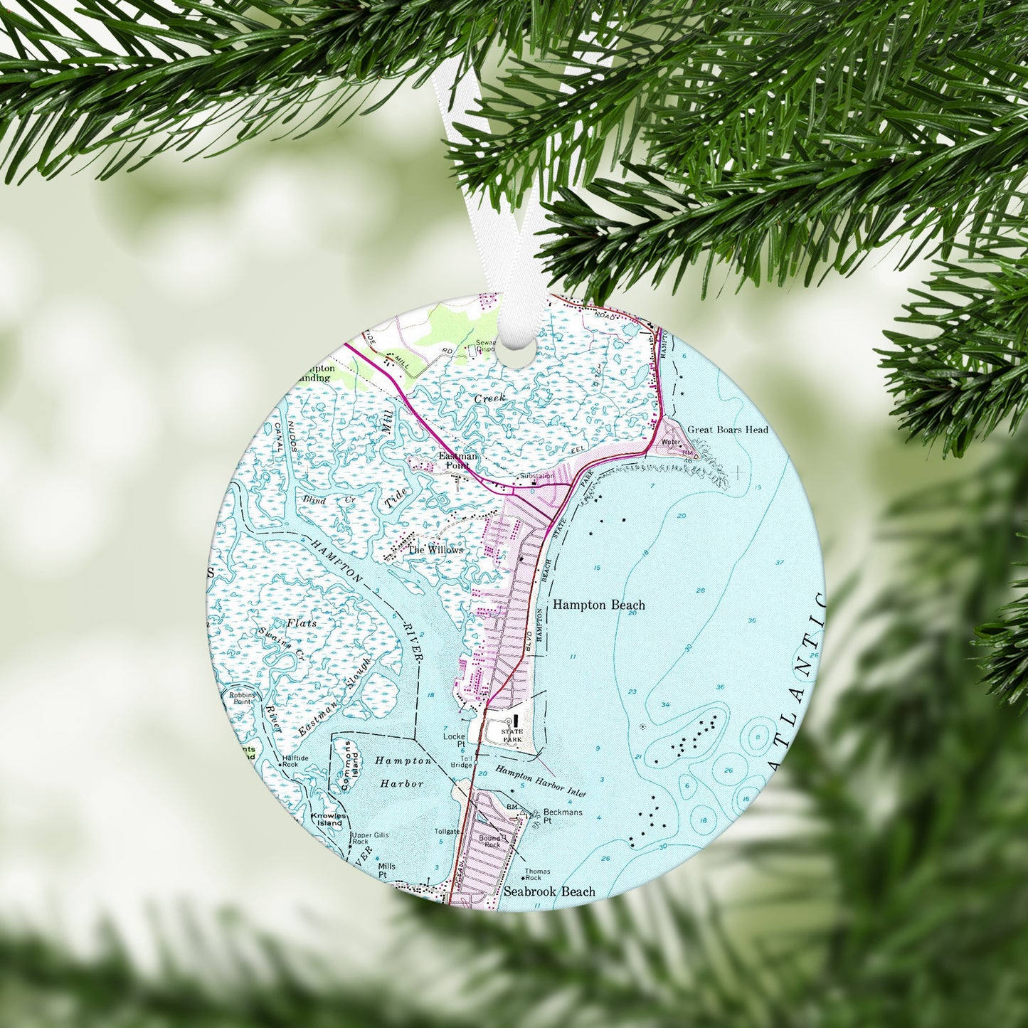 Hampton Beach New Hampshire Vintage Map Ornament