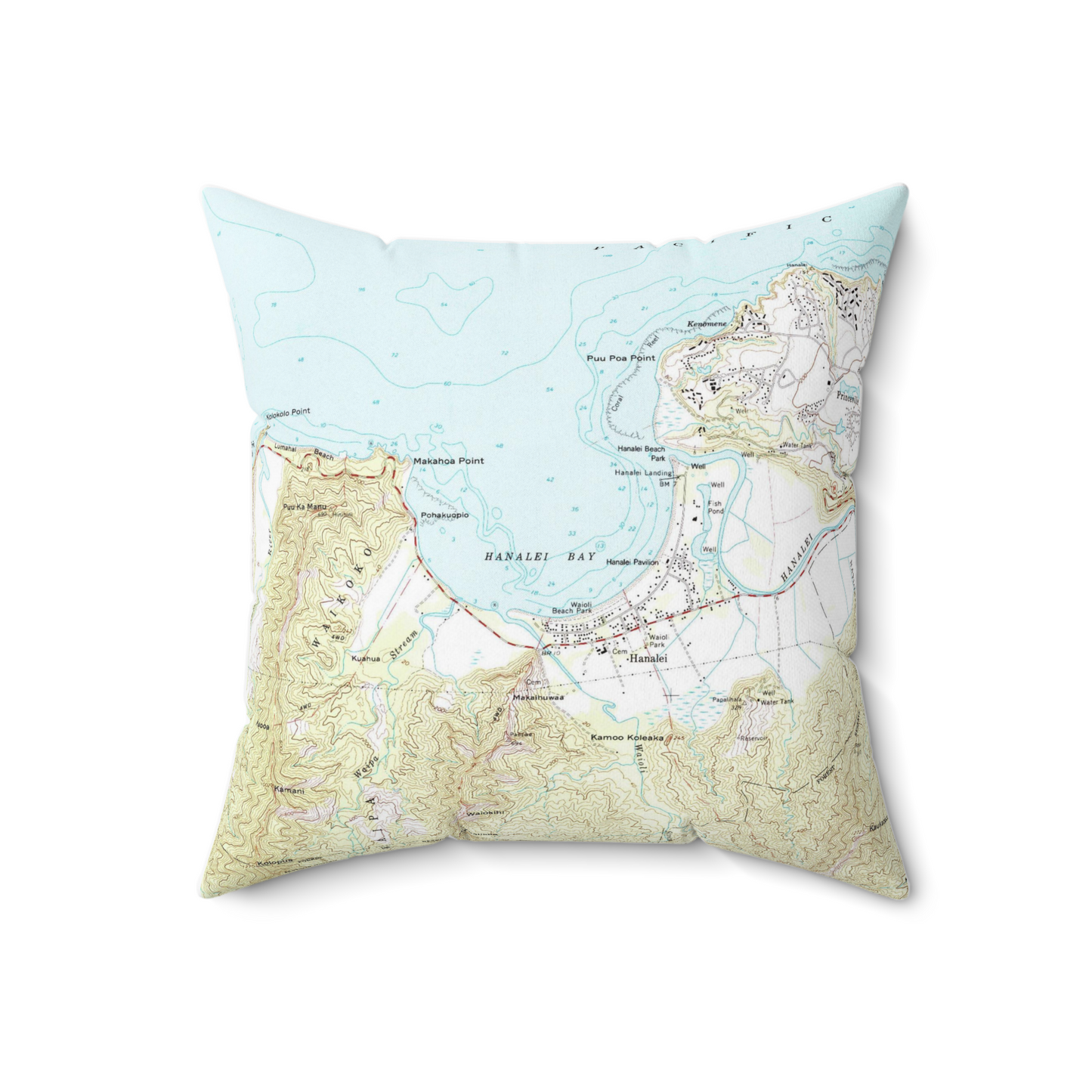 Hanalei Bay Hawaii vintage map pillow