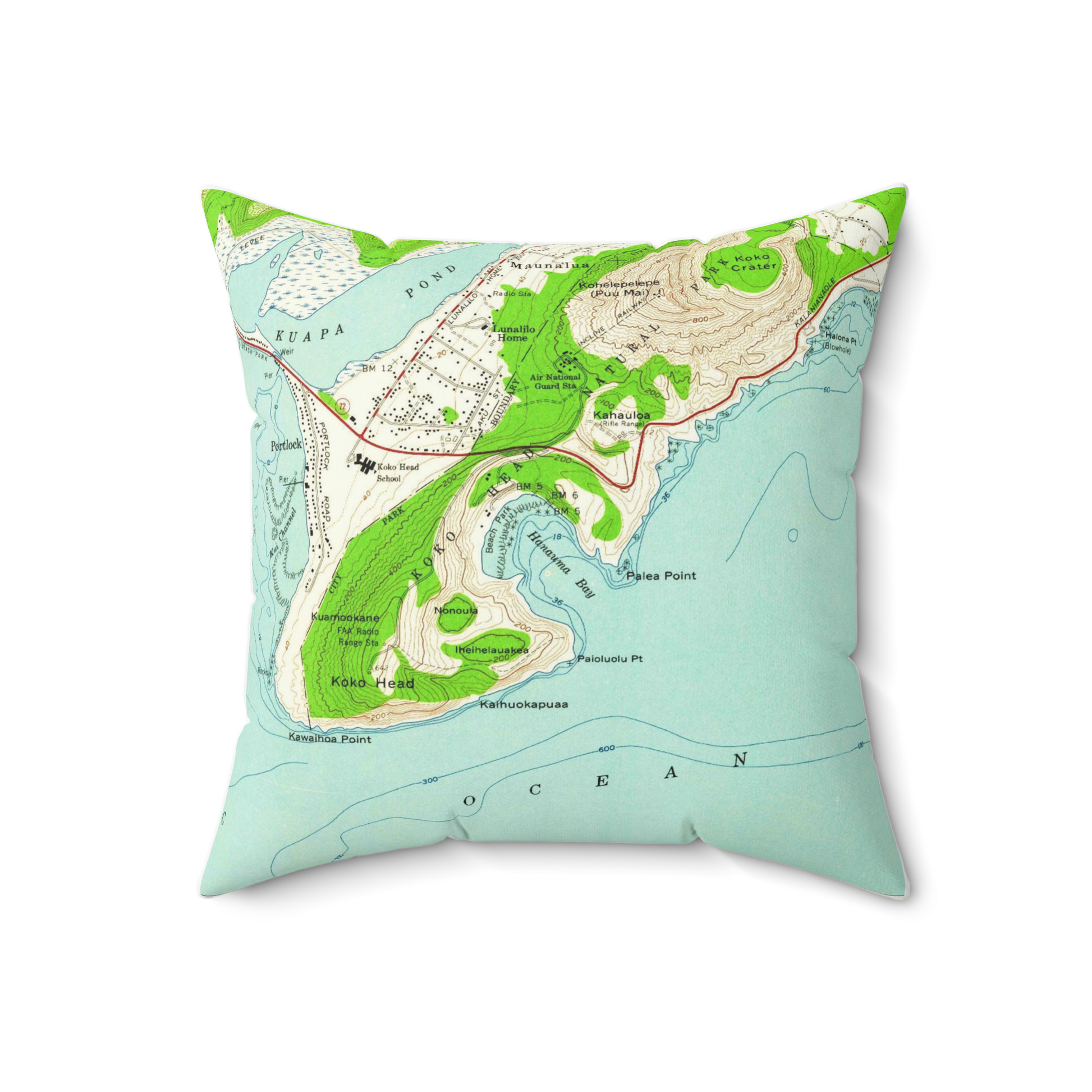 Hanauma Bay Hawaii vintage map pillow