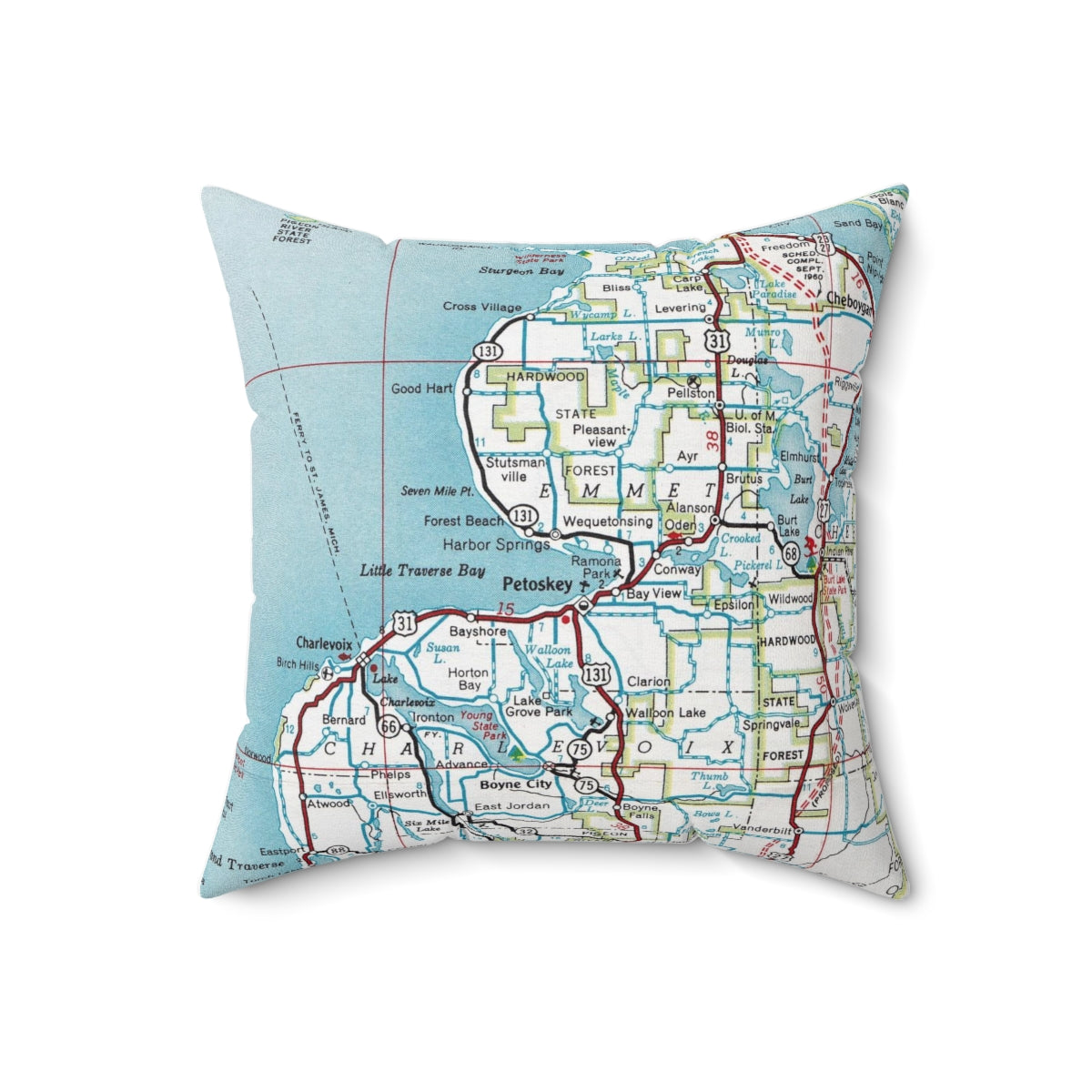 Harbor Springs Michigan vintage map pillow