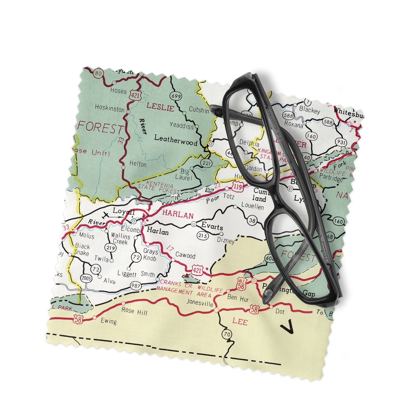 Harlan Kentucky Map Lens Cloth | Harlan Microfiber Glasses Cleaner | Travel Gift
