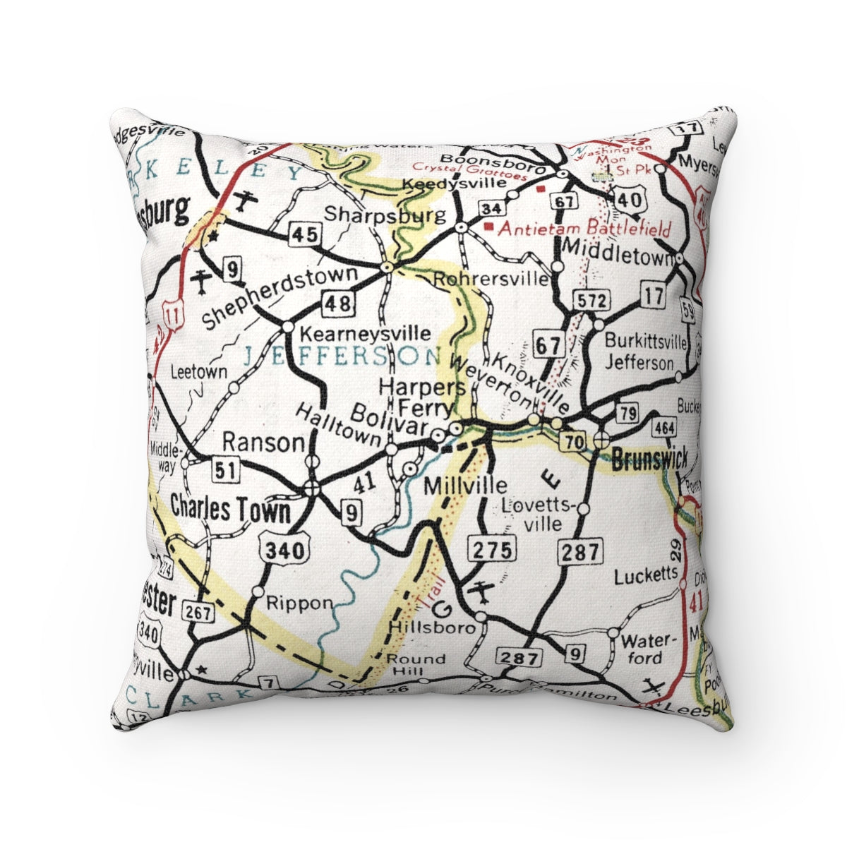 Harpers Ferry West Virginia vintage map pillow