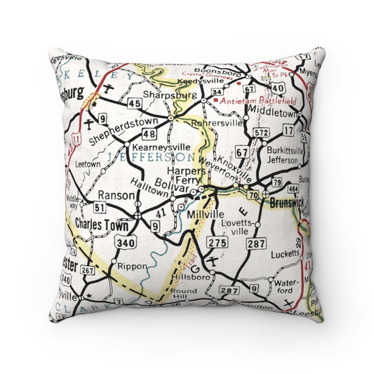 Harpers Ferry West Virginia vintage map pillow