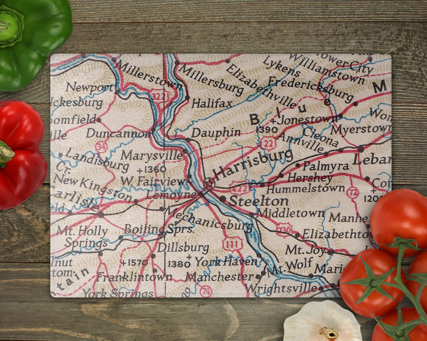Harrisburg Pennsylvania Vintage Map Glass Cutting Board