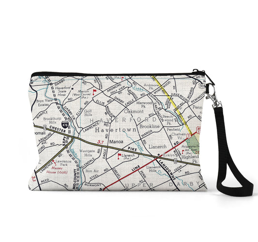 Harvard University map wristlet travel pouch