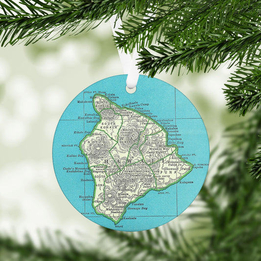 Hawaii Big Island Vintage Map Ornament