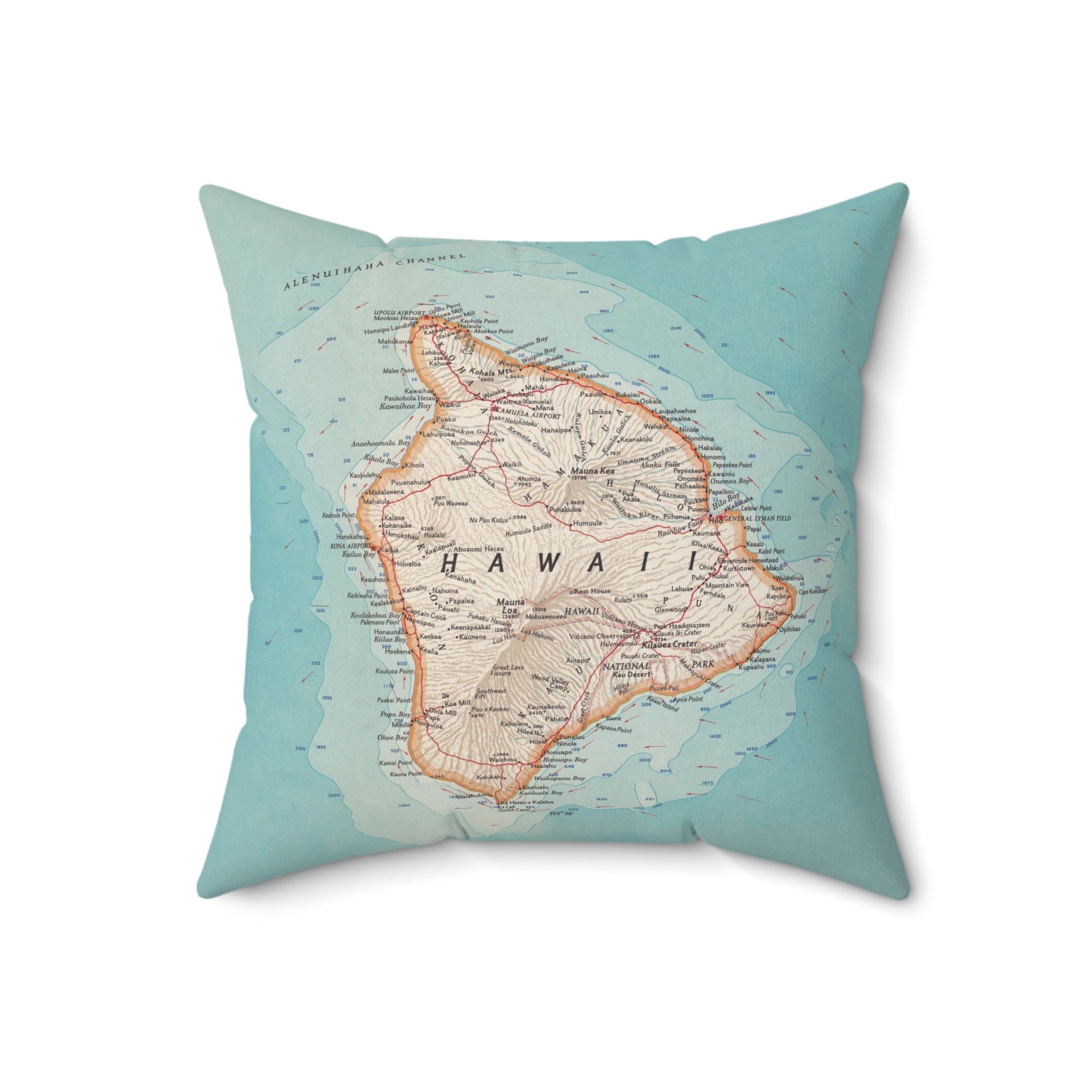 Hawaii Big Island vintage map pillow