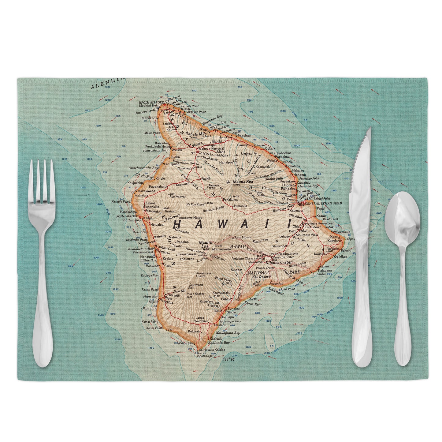 Hawaii Big Island Vintage Map Placemats Set of 4