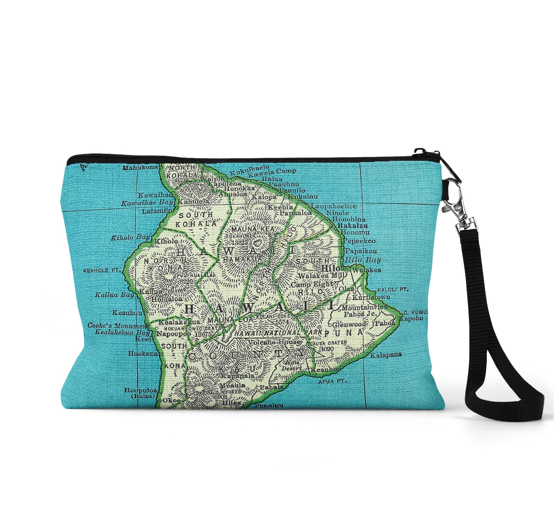 Hawaii Big Island map wristlet travel pouch