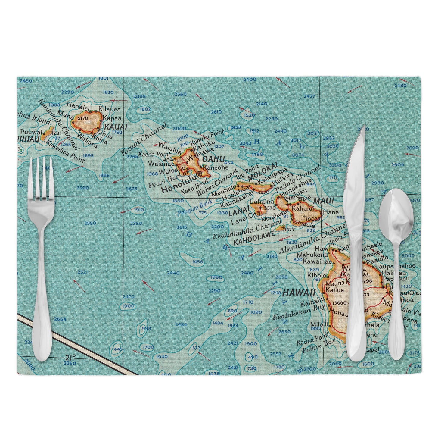 Hawaiian Islands Vintage Map Placemats Set of 4