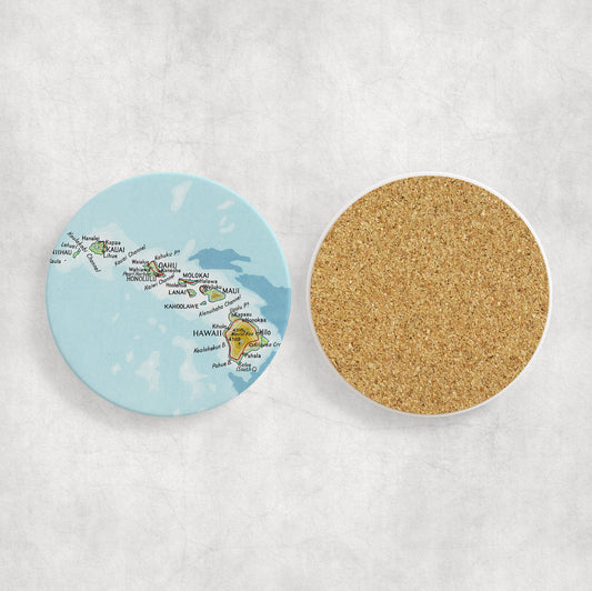 Hawaiian Islands Map Coasters | Set of 4 Vintage Hawaiian Islands Drink Coasters | Travel-Inspired Home Decor