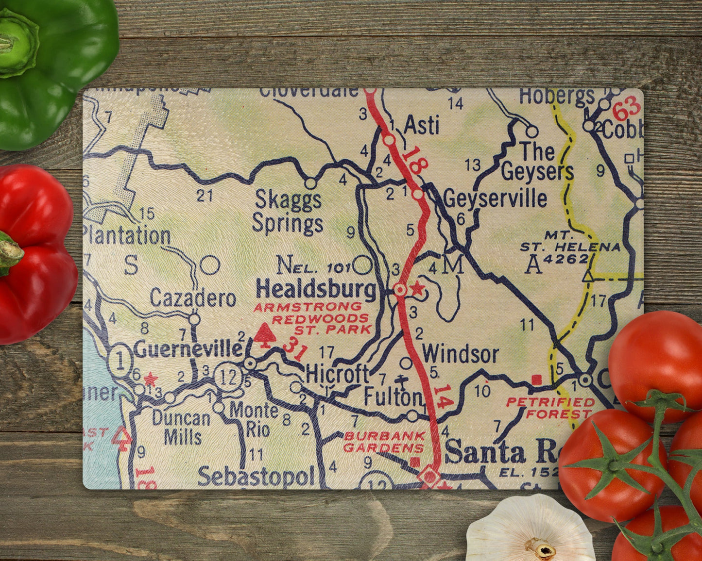 Healdsburg California Map Cutting Board | Travel Gift | Kitchen Decor