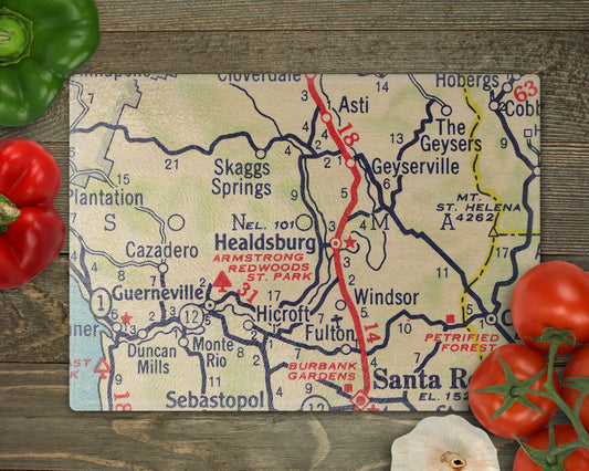 Healdsburg California Map Cutting Board | Travel Gift | Kitchen Decor
