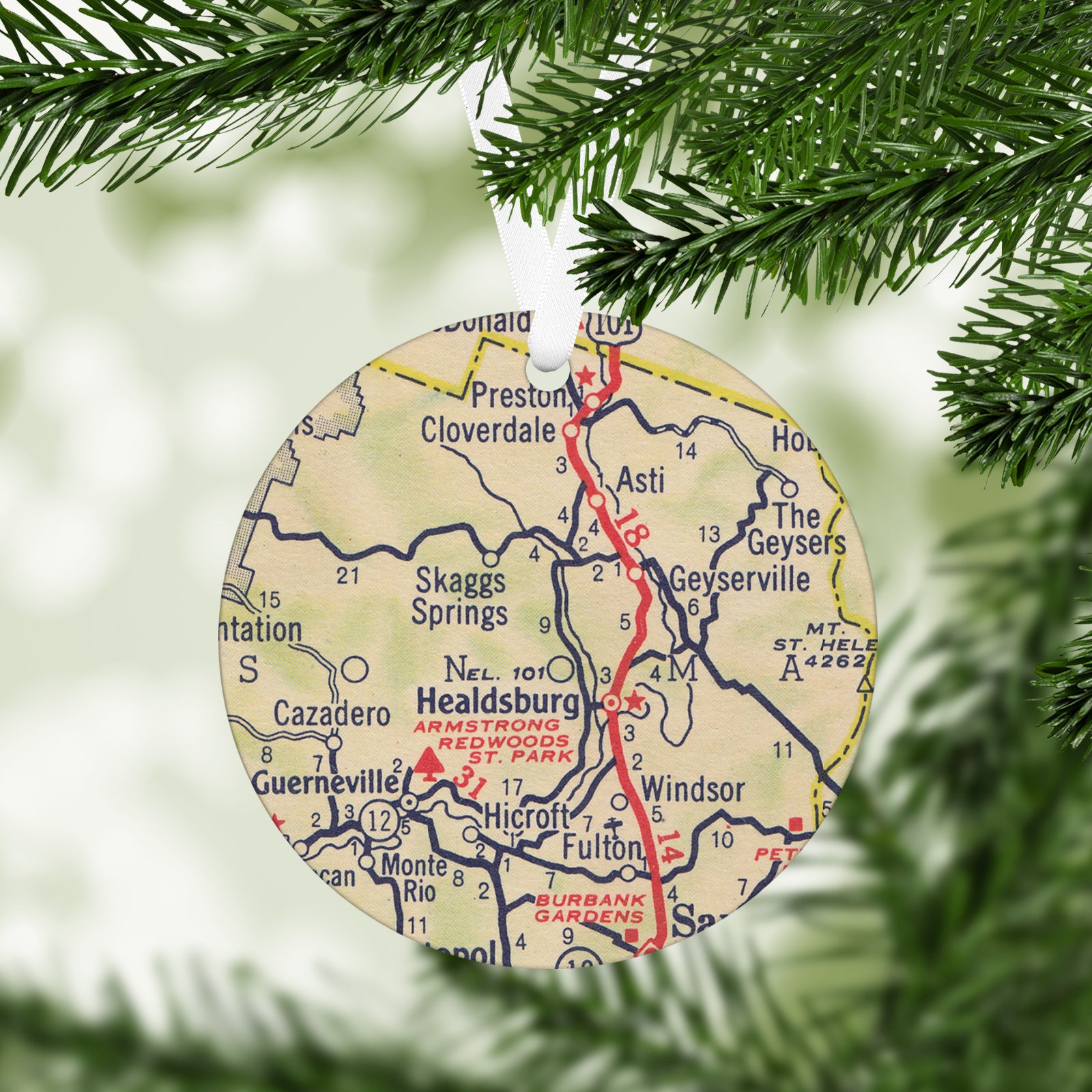 Healdsburg California Vintage Map Ornament