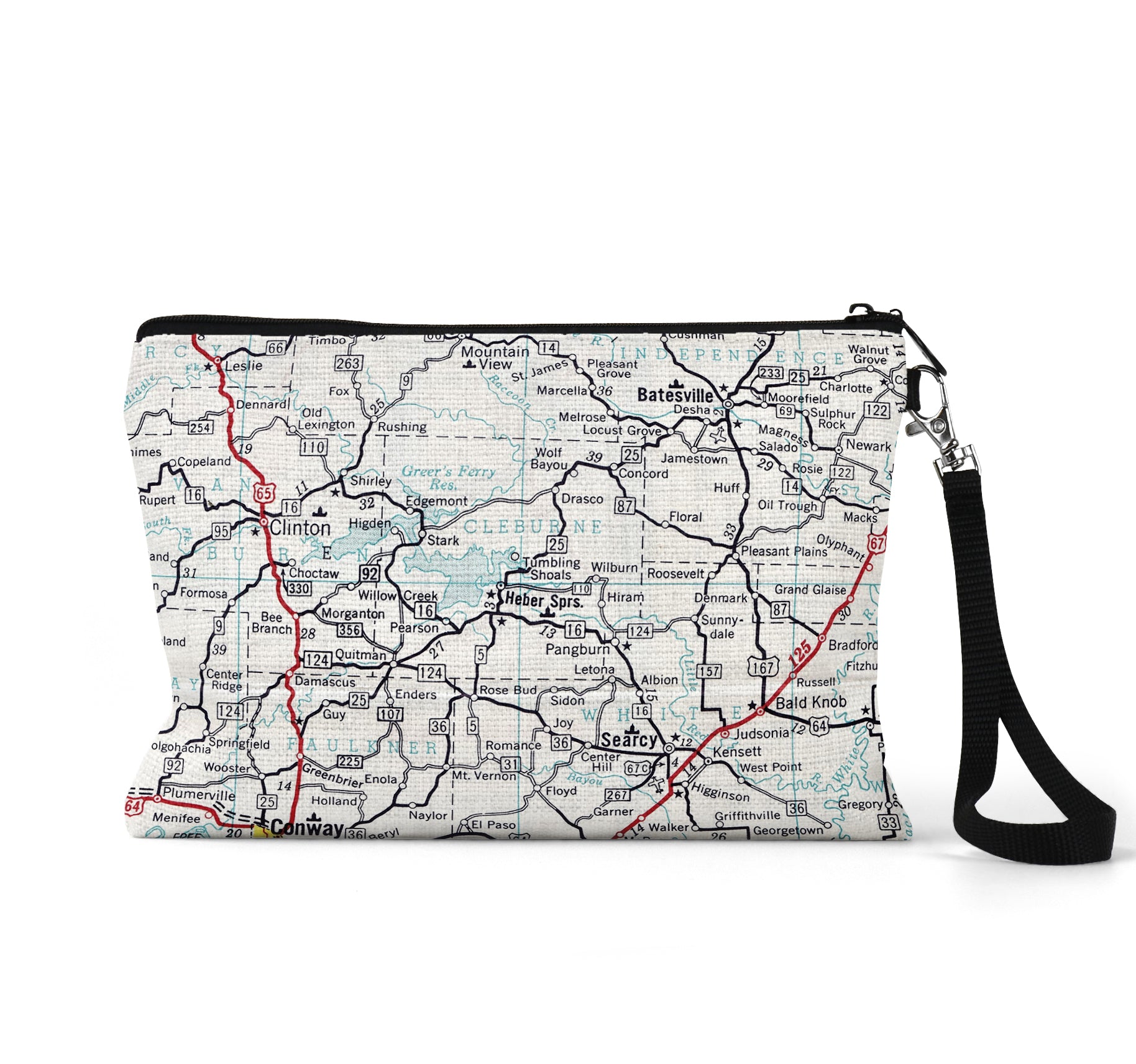 Heber Springs Arkansas map wristlet travel pouch
