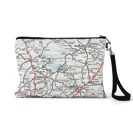 Heber Springs Arkansas map wristlet travel pouch