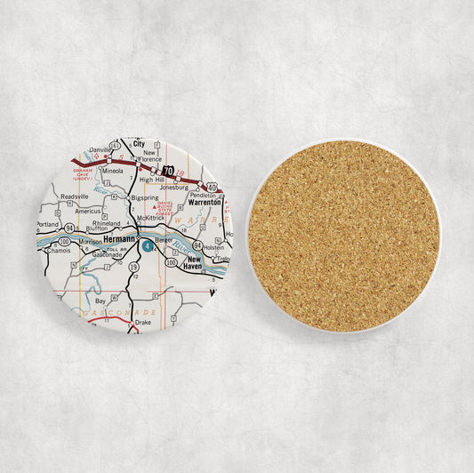 Hermann Missouri Map Coasters | Set of 4 Vintage Hermann Missouri Drink Coasters | Travel-Inspired Home Decor