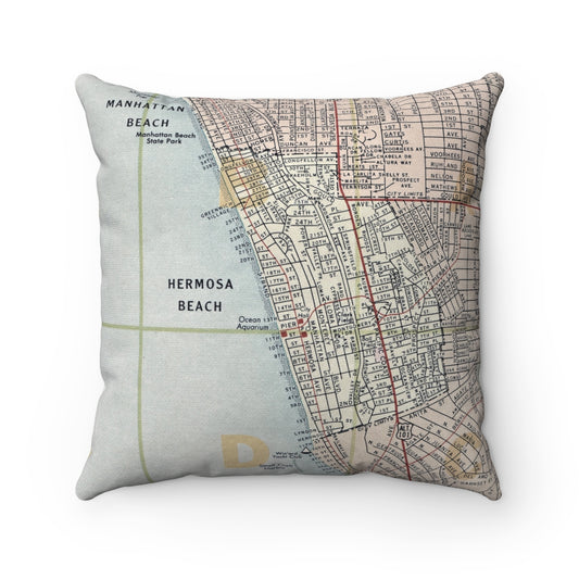 Hermosa Beach California vintage map pillow