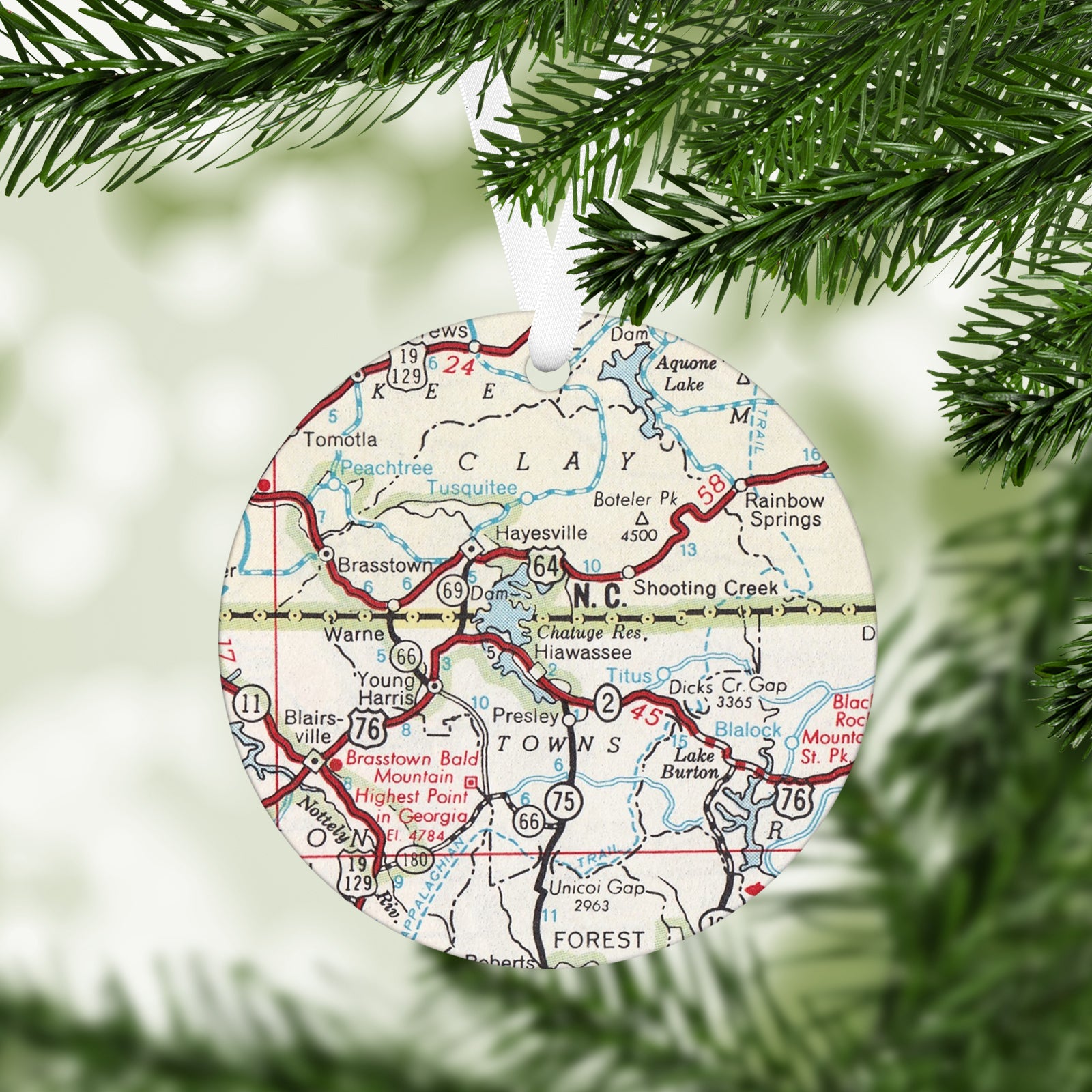 Hiawassee Georgia Vintage Map Ornament