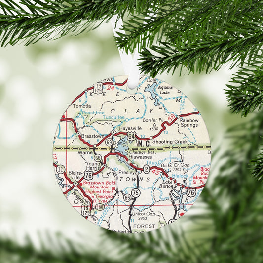 Hiawassee Georgia Vintage Map Ornament