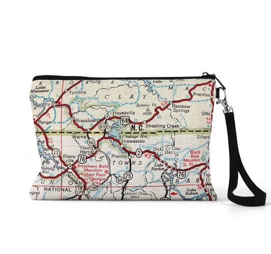 Hiawassee Georgia map wristlet travel pouch